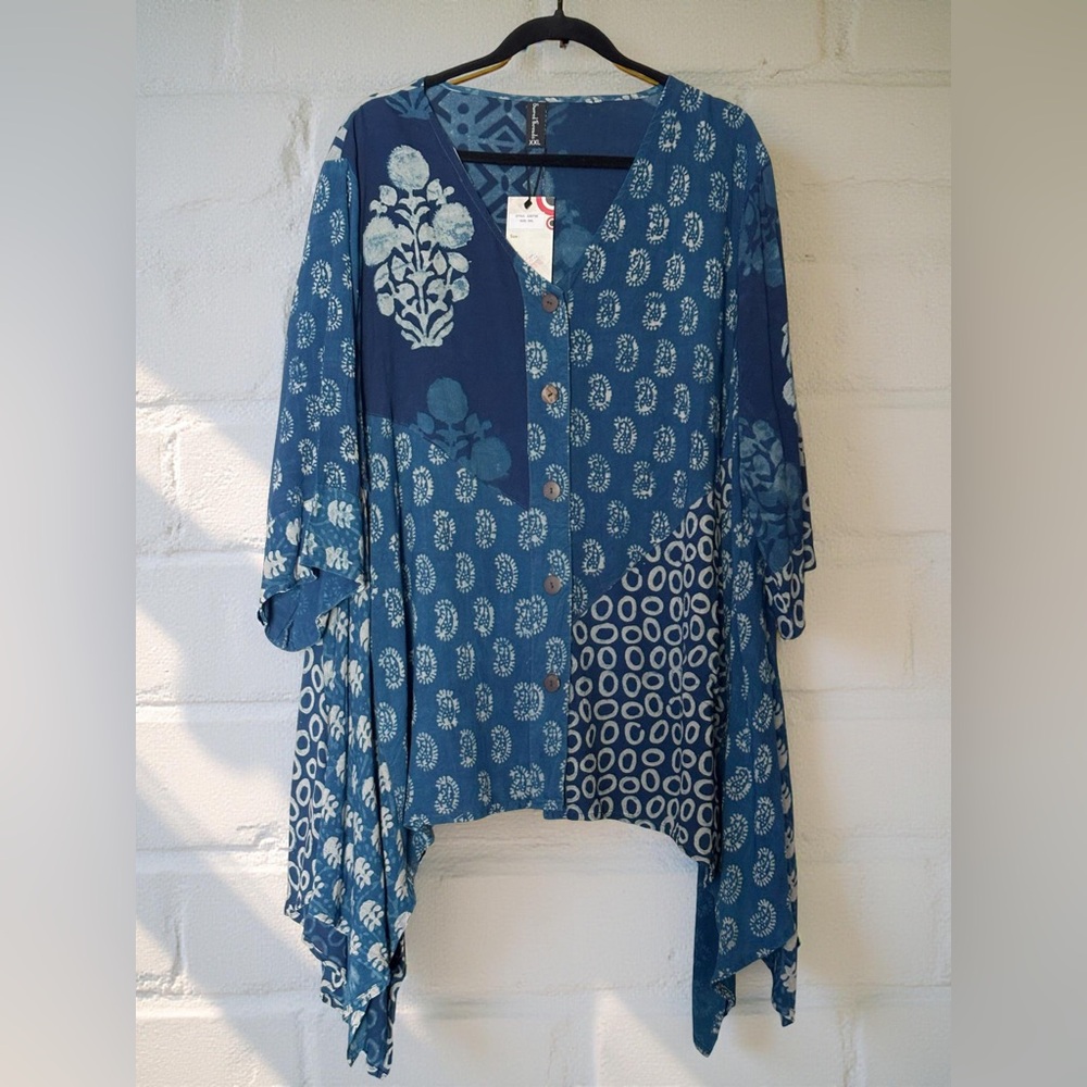 Vintage Sacred Threads Boho Paisley Print, Flowy, Blue Tunic